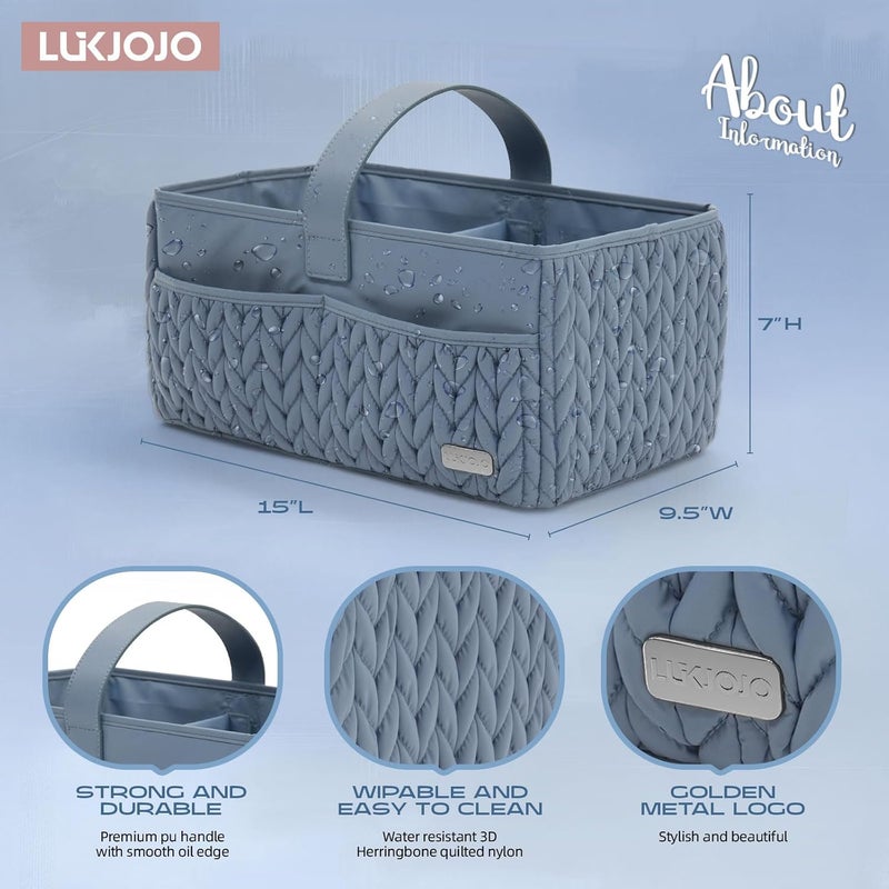 LUKJOJO Luxurious Baby Diaper Caddy, Nursery Storage Basket for Newborn Essentials, Travel Baby Basket for Diapers Baby Wipes, Organizer Tote Bag Storage Bin, Baby Shower Gifts(ash blue) - Image 4